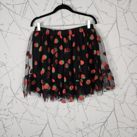 Smak Parlour NWT Metallic Strawberry Print Mesh Tulle Flowy Skirt - Picture 3 of 8